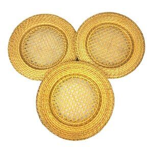 Woven Rattan Charger Plates Wall Decor Set of 3 Rustic Boho 12.5 inch